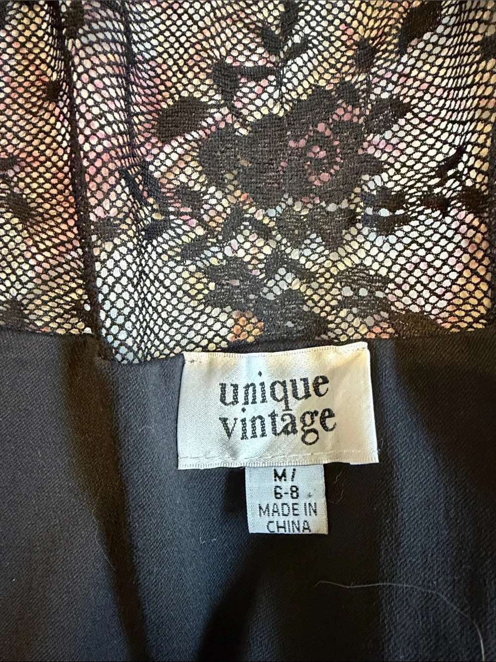 Unique Vintage Black Lace Duster with Floral Lining - Picture 6 of 10